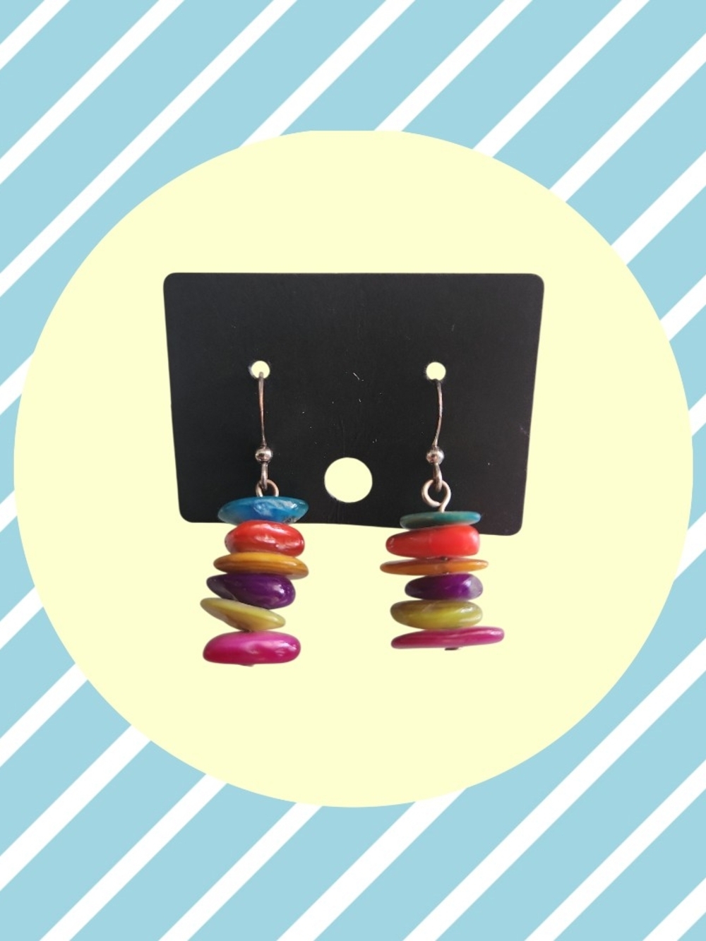 VINTAGE Colorful Stacked Disc Drop Earrings